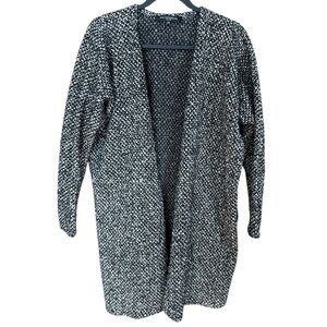 Marcellamoda 100% Wool Black white marled cardigan sweater one size missing belt